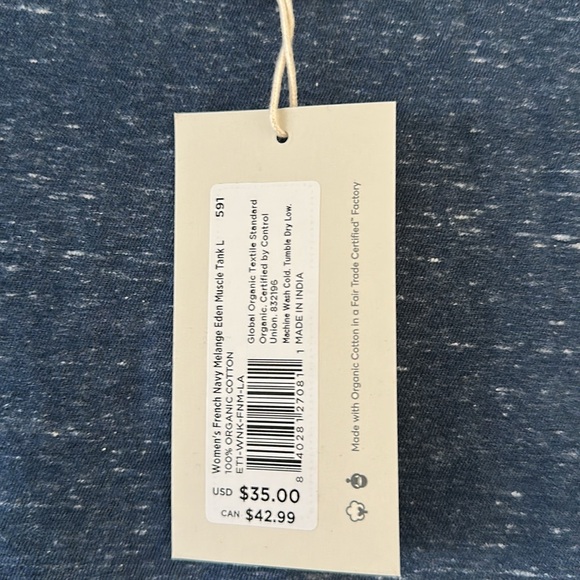 PACT Women’s 100% Organic Cotton French Navy Melange Eden Muscle Tank (S) BNWT - Picture 4 of 7